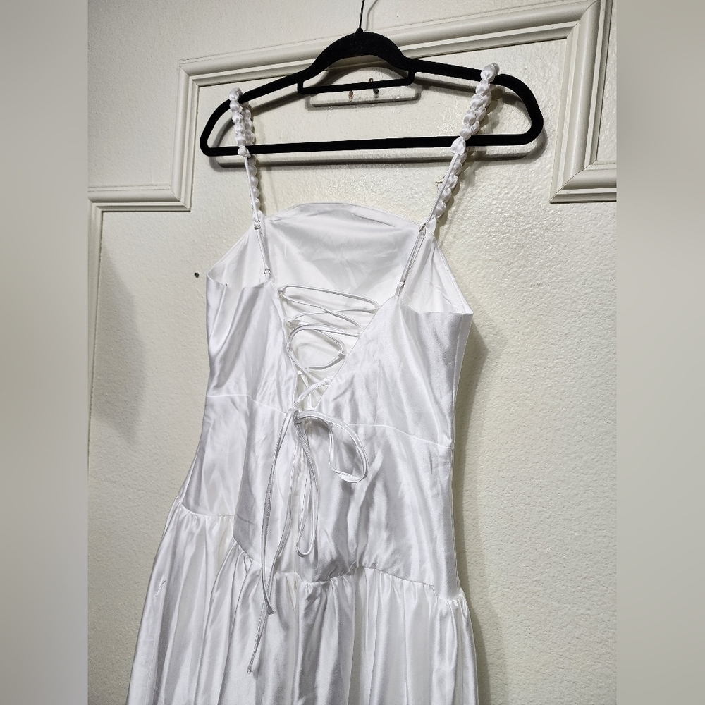 Lulus Modern Adoration White Satin Backless Lace-Up Maxi Dress Wedding Party - Picture 8 of 10